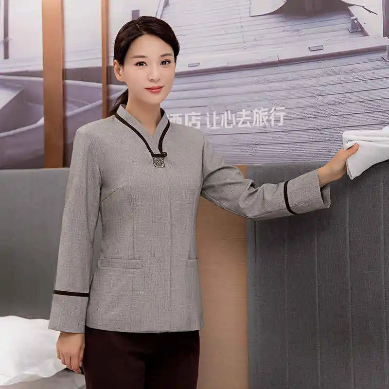 
Cleaning clothes long-sleeved waiter overalls hotel floor property cleaners overalls 