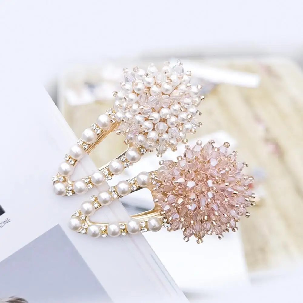 Korea Crystal Rhinestones Hair Pins Plastic Pearl Flower Hairclips Handmade Hollow Waterdrop Hair Clips Hair Accessories