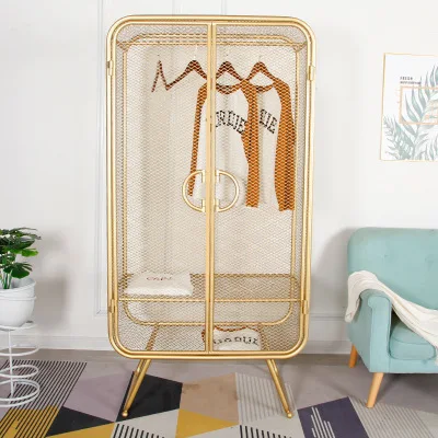 Nordic Wrought Iron Grid Wardrobe Golden Hotel Suite Single Wardrobe Clothing Store Display Cabinet