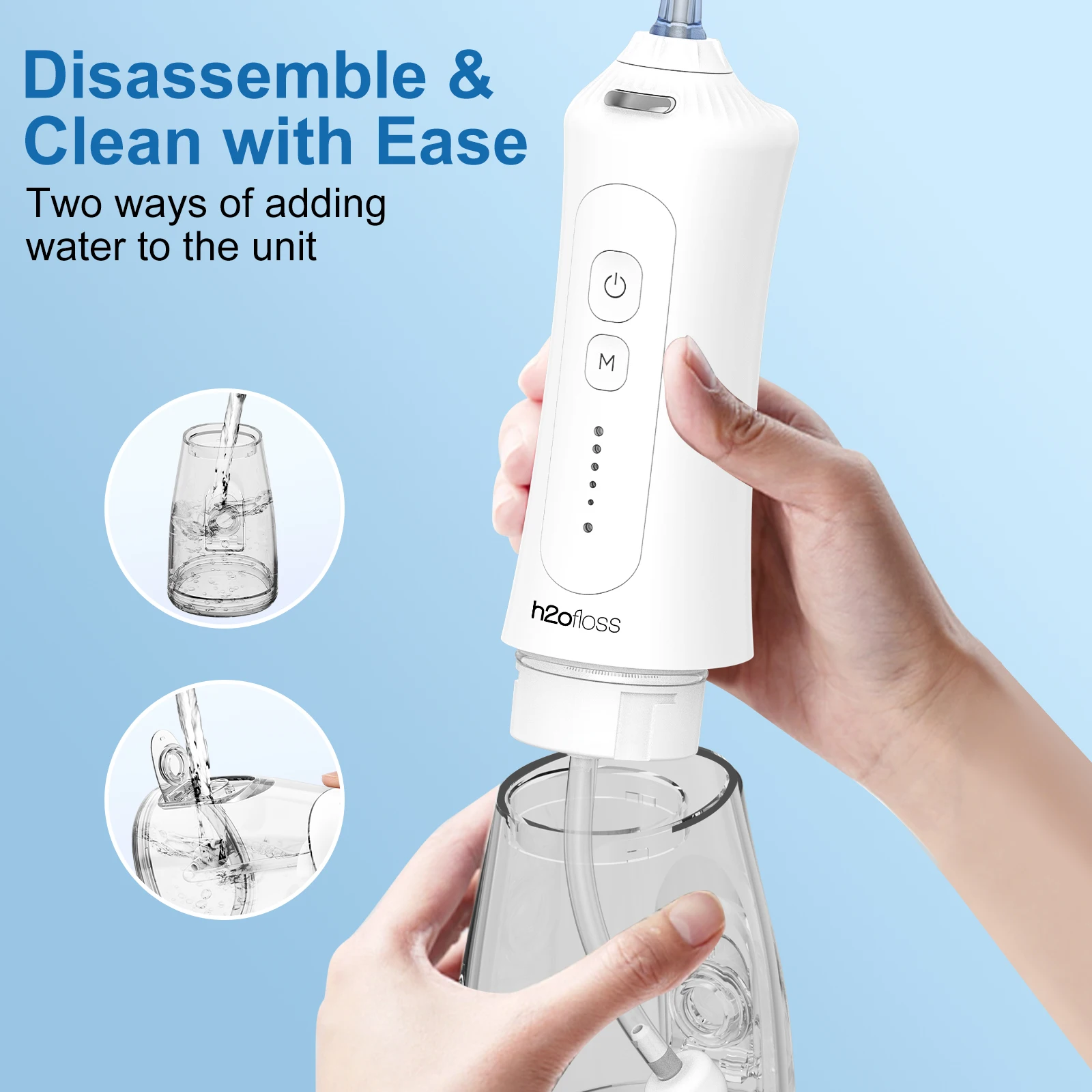 H2ofloss 2024 Popular Water Flosser For Oral Care Cleaning Waterproof IPX7 Handheld Portable Dental Flosser For Teeth