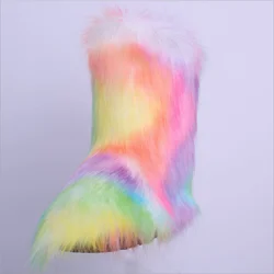 Оптовая продажа с фабрики, зимняя теплая Нескользящая уличная женская обувь, красочные плюшевые зимние сапоги из искусственного лисьего меха для девочек