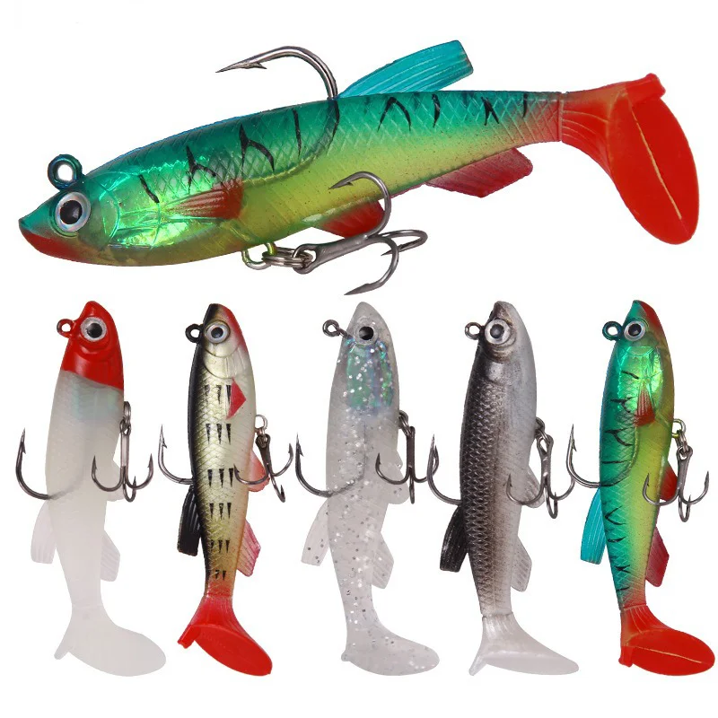 New In 2024 80mm/13.5g T-Tail Rolled-tail Lead Fishing Lure Soft Silicone Fishing Lures Lifelike Wobbler Fishing Pesca