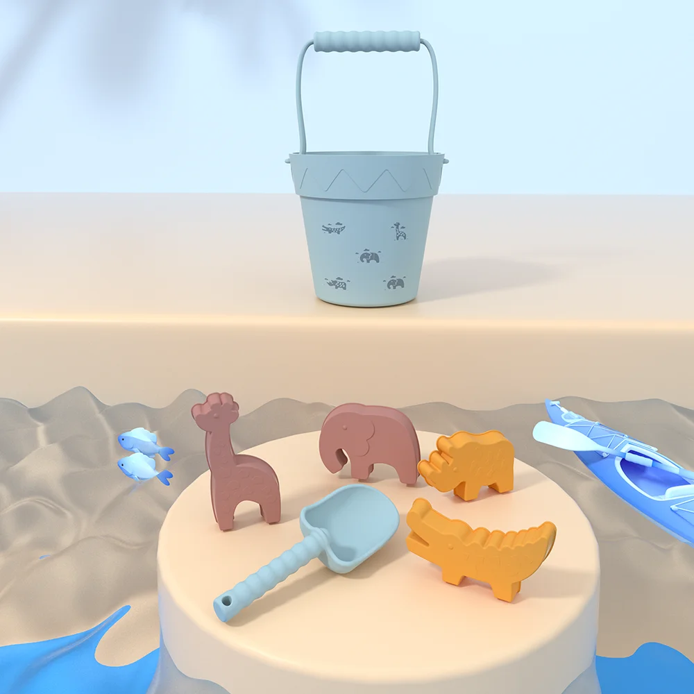 Customized wholesale BPA free Portable Silicone Sand Bucket Toys Kids Baby Silicone Beach Toys