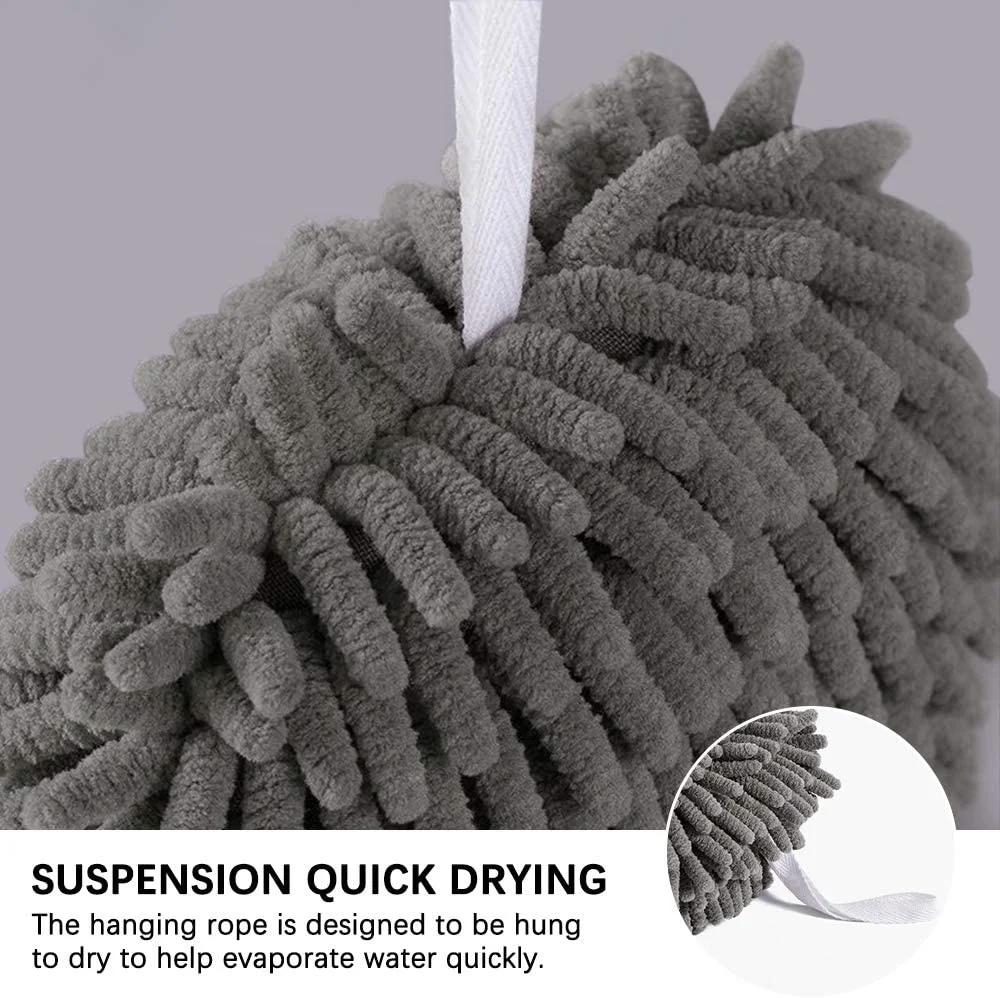 Soft absorbent quick drying decorative little towel ball hanging loop kitchen bathroom chenille handball hand towel