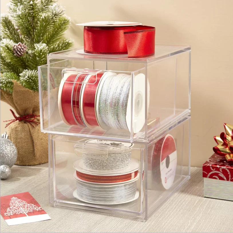 Transparent acrylic drawer box, Plexiglass push pull storage box, Transparent Stackable Cosmetic Organizer Drawers