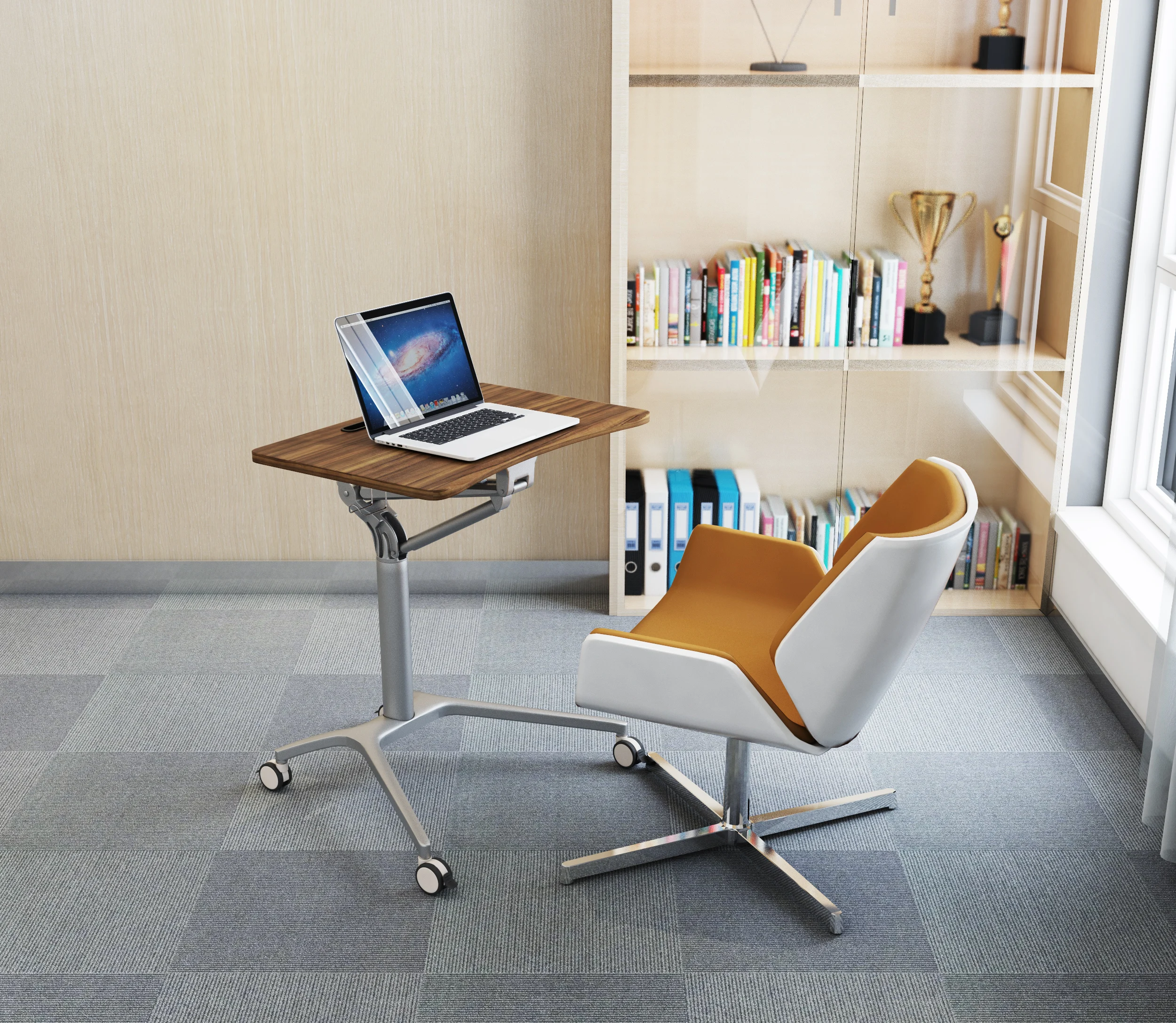 Movable And Height Adjustable Sit Standing Desk With Aluminum Frame GR02