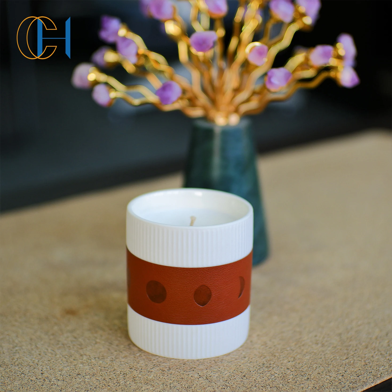 Original Design Decoration Vintage Luxury Leather Phase Moon Private Label Christmas Gift Yoga Cement Scented Candle Jar