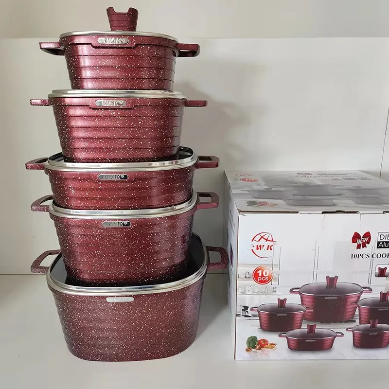 Hot sale large size 10pcs die cast aluminum non-stick cooking pots kitchen pot set cooking pot set non-stick cookware granite