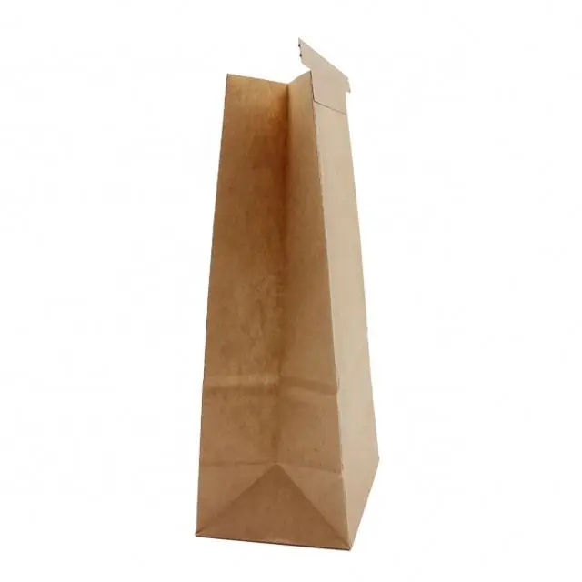 Square Block Flat Bottom Gusset Coffee Bean Tin Tie dessert Kraft Paper Bag with Window