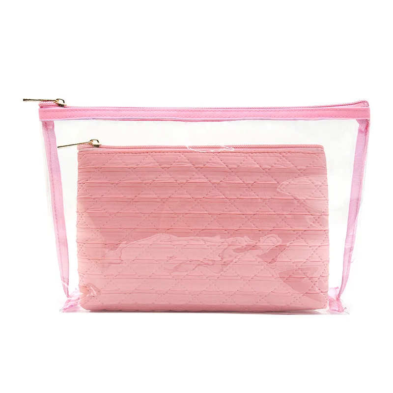 Custom logo waterproof mermaid wash pouch carry-on hand bag women holographic mini 2 in 1 clear zipper cosmetic makeup bag pouch