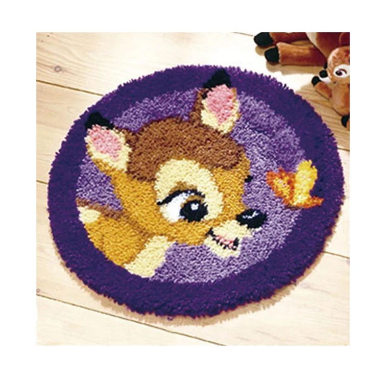 DIY Crafts Yarn Carpet Round 19.7 Inches Cute Bear Printed Canvas Latch Hook Rug Kits for Starter