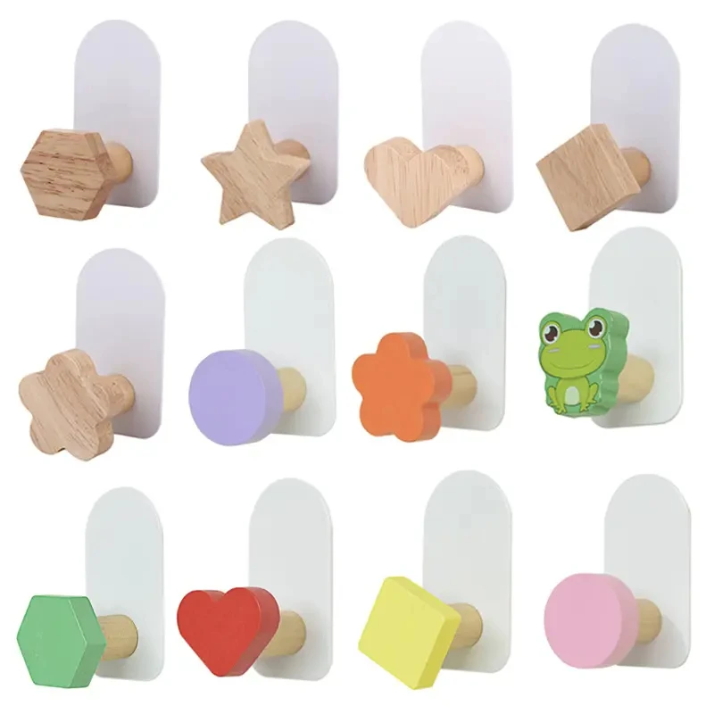Cartoon No Punching Paste Creative Door Hanging Clothes Hook Toilet Porch Wooden Hook Wall Hook