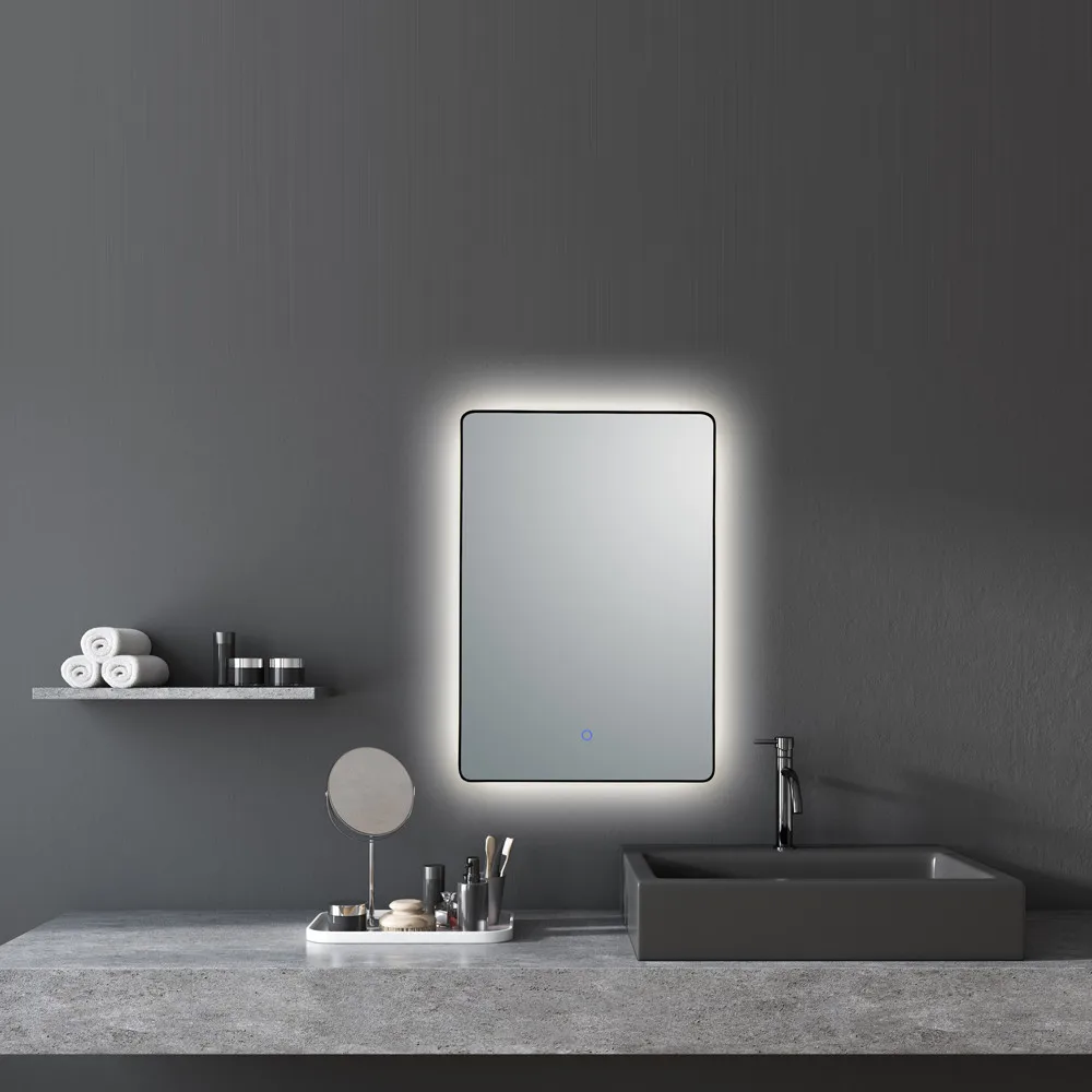 Stainless Steel framed Modern Style Smart Anti-Fog And Weather Forecast Bathroom LED Makeup Mirror