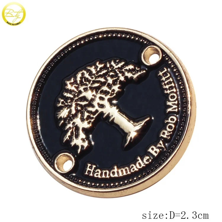 Zinc alloy clothes round tags making customized enamel logo swimwear accessories letter label with holes