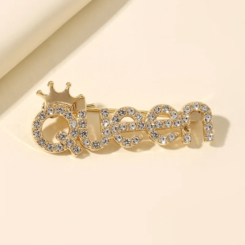 Jachon Wholesales Shining Elegant Overcoat Brooch Pin Crystal Rhinestone Crown Letters Brooches Women Clothing Accessories