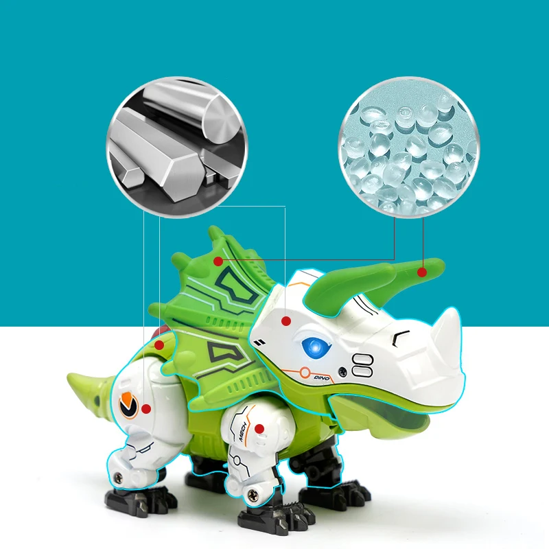 New DIY Robot Dinosaur Toys Shake Head Alloy Triceratops Animals Toys With Light Sound for Kids