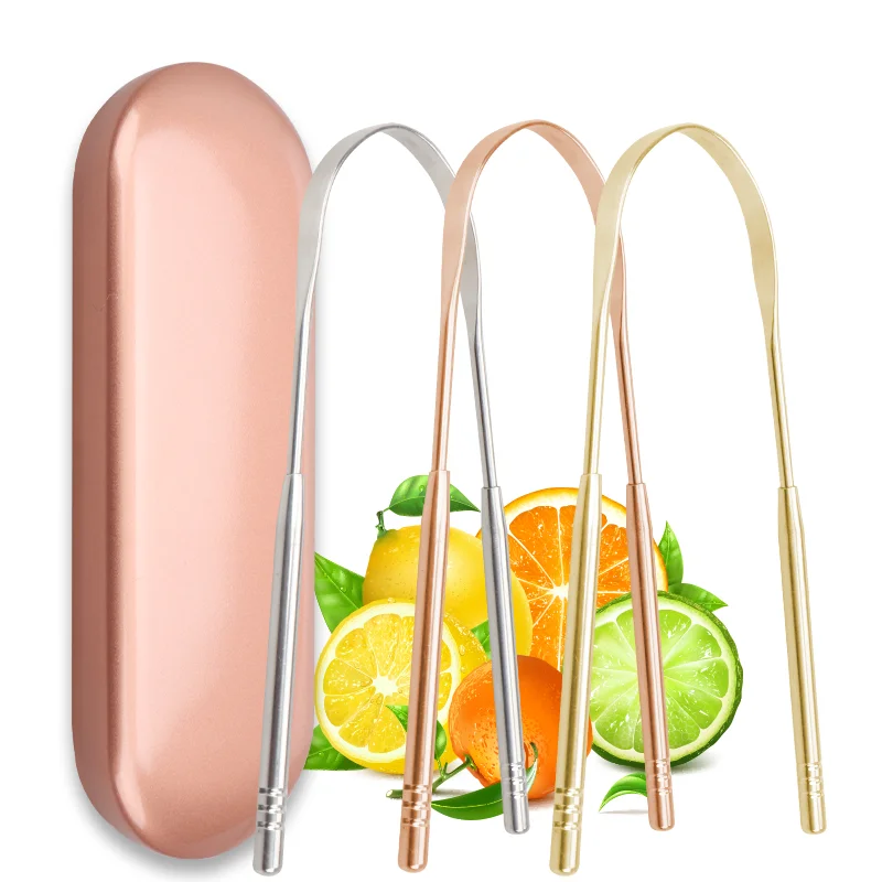 New Arrival Arc scraper 100% 304 Stainless Steel Tongue Scraper with travel plastic sleeve 3 colors available