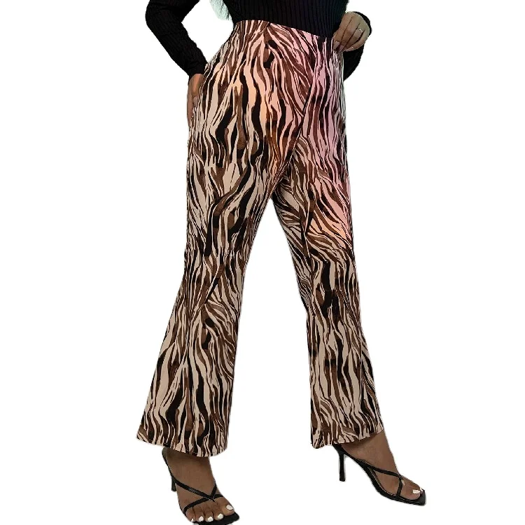 
Zebra Stripe High Waist Printed Long Boho Wide Leg Flare Plus Size Pants For Women 2021 
