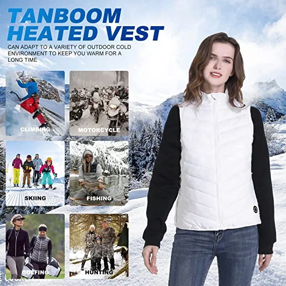 Women Winter White color USB Battery Powered Quilted Heated Vest Sleeveless Jacket