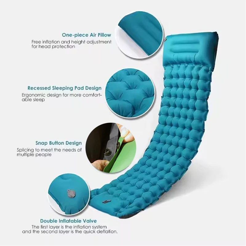 ultralight Double Sleeping Pad for Camping Upgraded Inflatable  with Pillow Camping Sleeping Mat for Backpacking Hiking