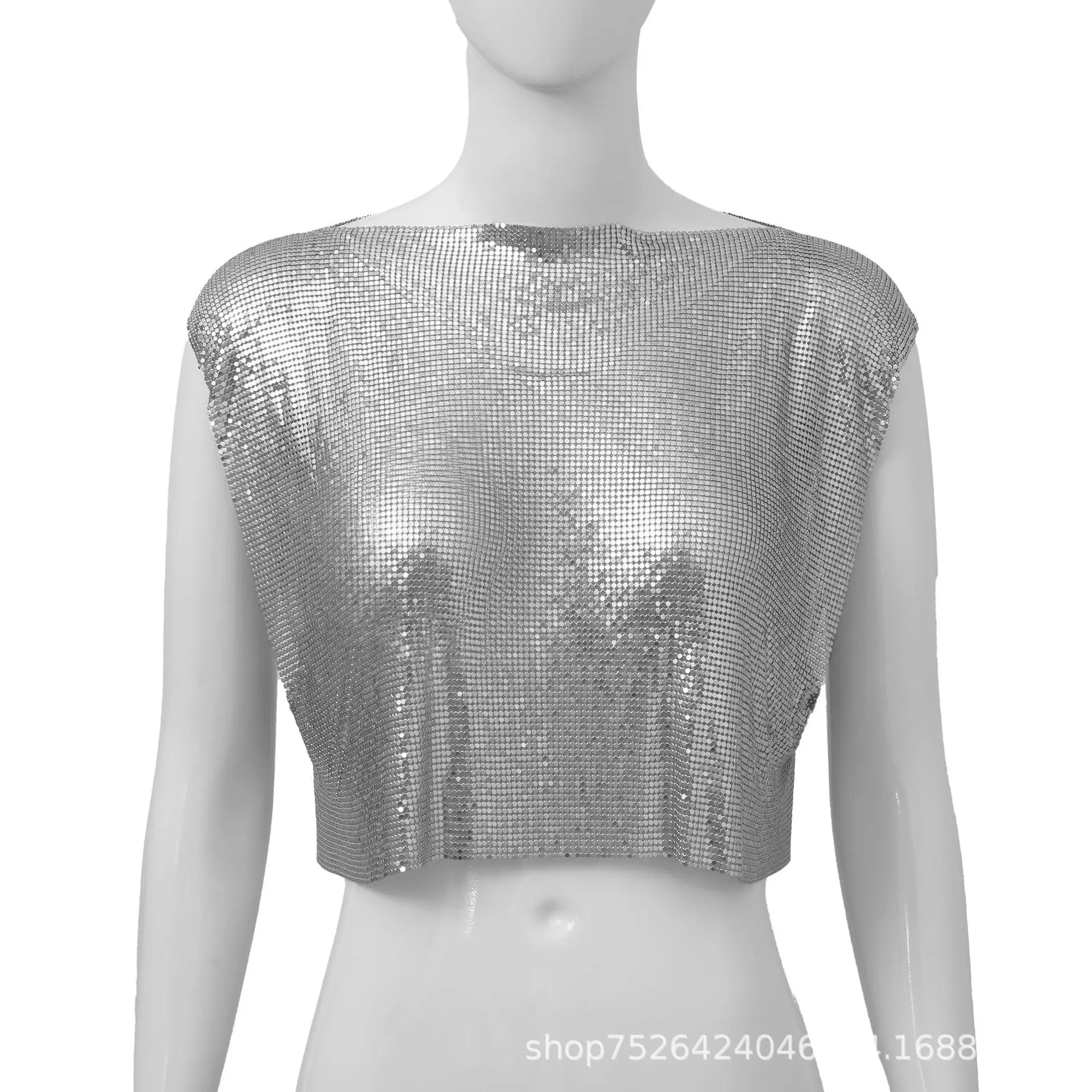 Product Sequins Top Clothes Hot Girl Vest Nightclub Metal T-Shirt For Women