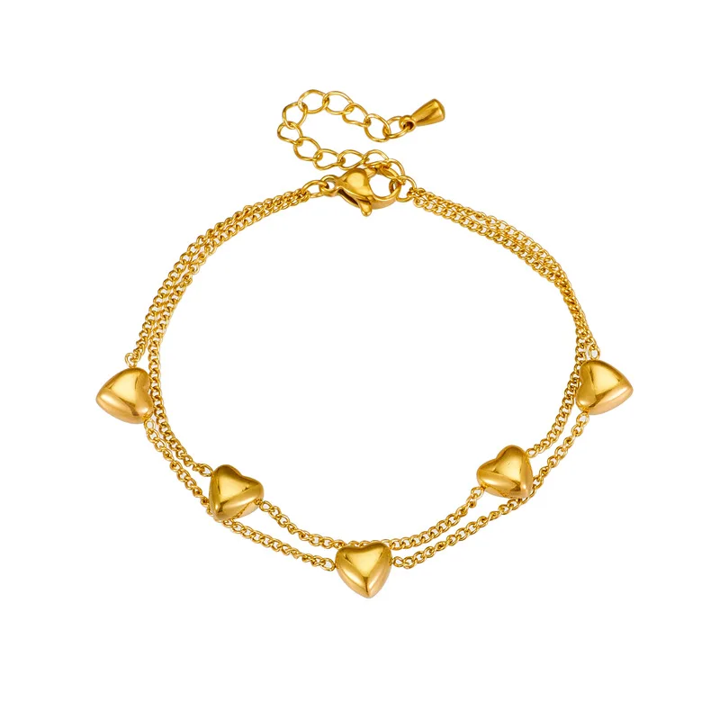 European and American Fashion Minority Design Double-Layer Chain Love Heart Simplicity All-Match Advanced Sensitive Tongqin
