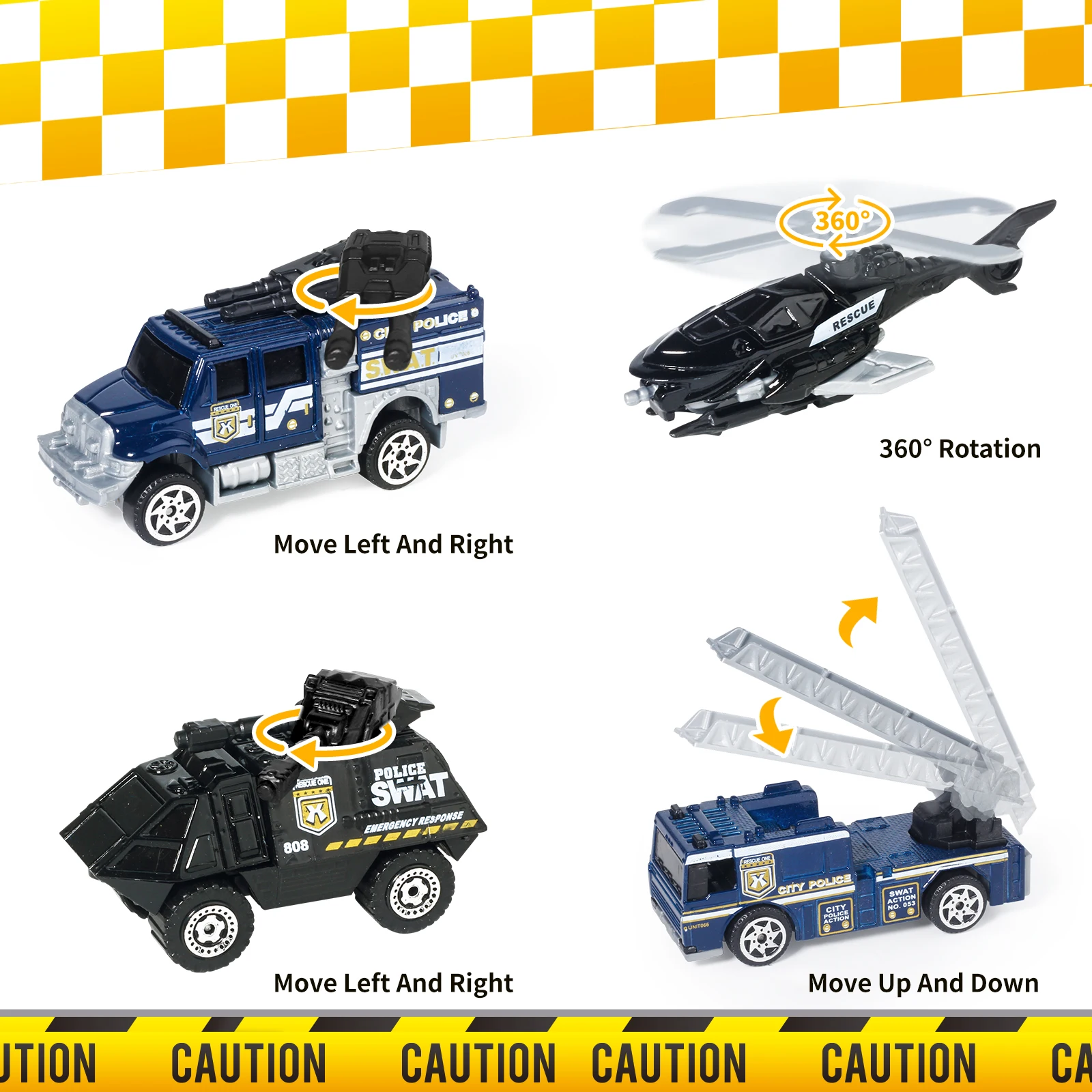 SUNQ Mental Factory Die Cast Police Vehicle Toy Set Assorted Rescue Truck Metal Toy Car Educational Alloy Car For Children