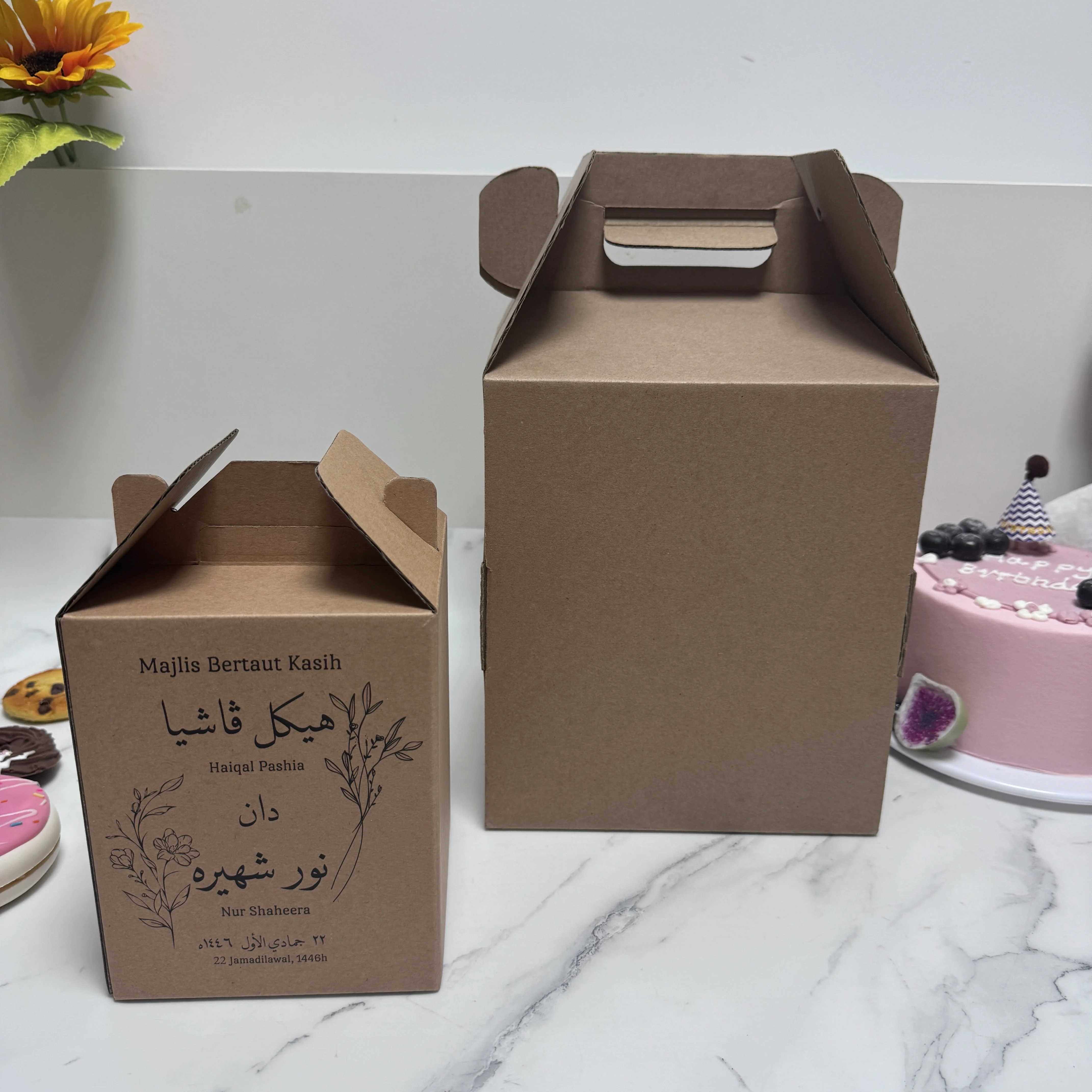 manufacturer custom corrugated paper 4 6 8 10 12 14 16 inches custom tall cake box with handle