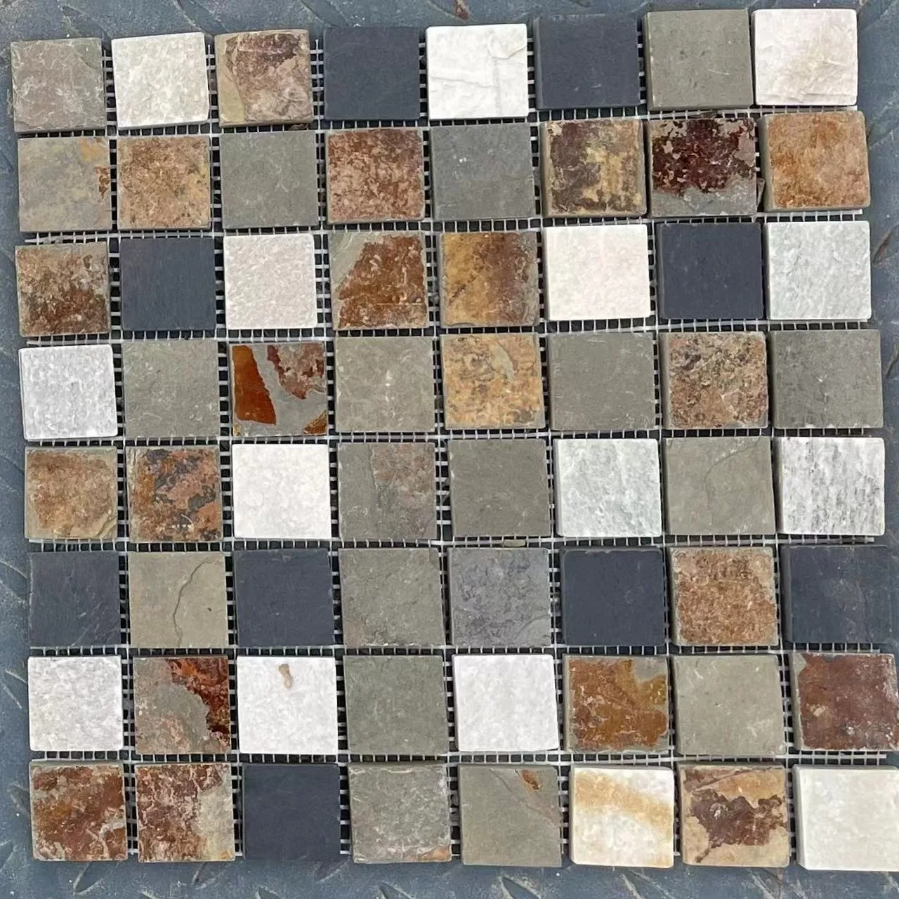 HZX Stone Mosaic Natural Marble Black Retro Culture Stone TV Background Wall Ancient Wood Grain Living Room Tile