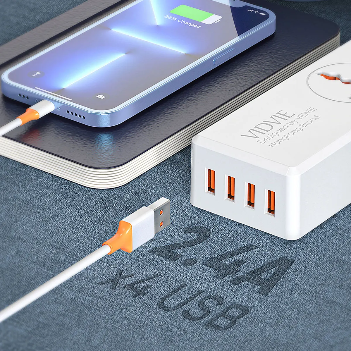 VIDVIE Universal Square EU Plug 4 USB Outlet Power Strip Extension Plugs & Sockets With Switch