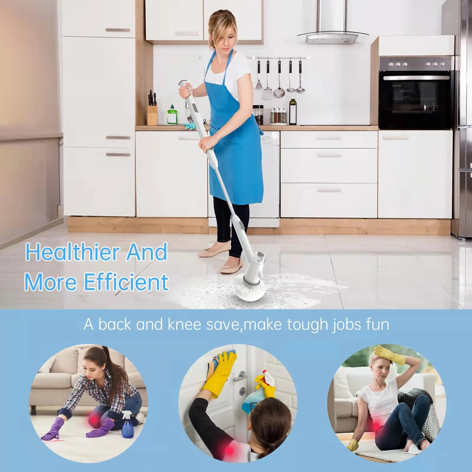 Electric Spin Scrubber Cordless Shower Scrubber with 360 Degree Spin Bathroom Scrubber