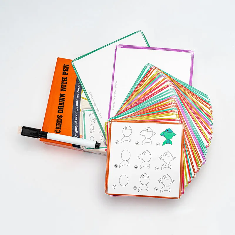 Custom Printed Toddlers Educational Paint Drawing Kids Doodle Flash Card With Pen