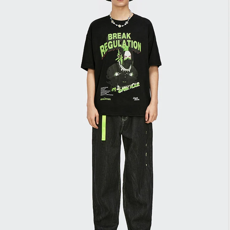 Европейский и американский стиль одежды большого размера, новый дизайн, с круглым вырезом, пользовательский бренд, принт, Хлопковая мужская футболка для уличного танца, оверсайз