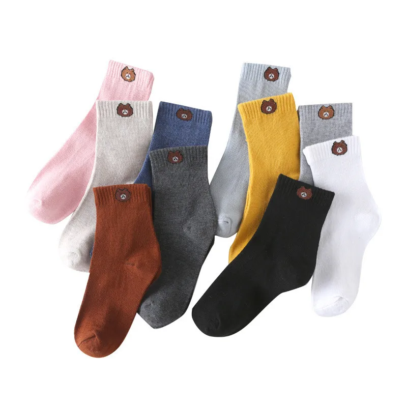 Wholesale Womens Woman Teen Girl Ankle Korea Cartoon Socks Short Cheap Fashion Funny White Cotton 5 Pairs Box Socks