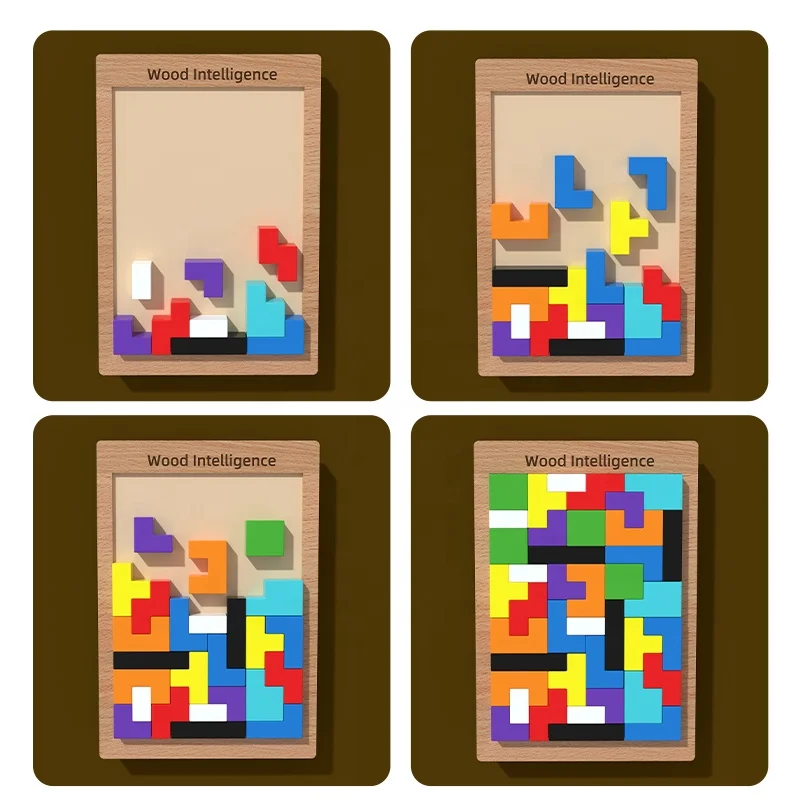 Wholesale Children Shape Matching Block Puzzle Toy Wooden Geometric Stacking Block Set Game