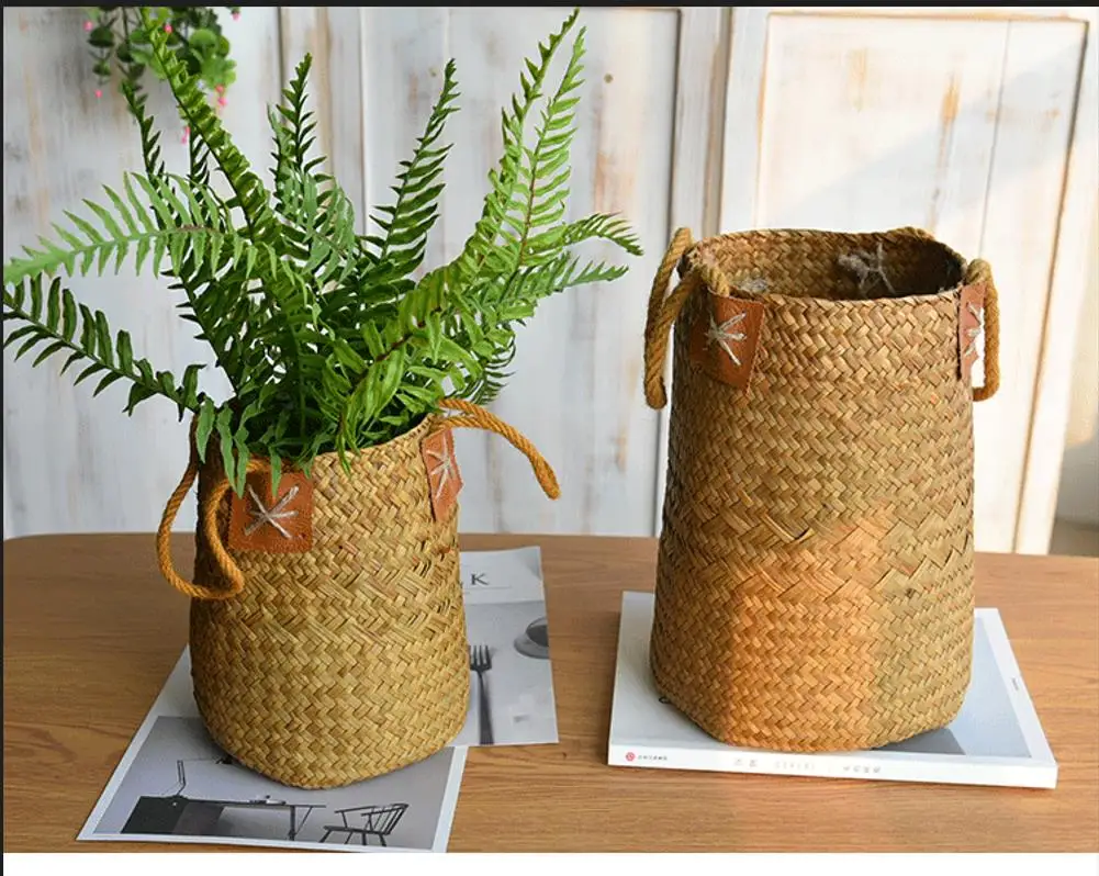 Factory Custom Natural Multi Flower Plants Pots Laundry Straw Woven Seagrass Belly Basket for home storage