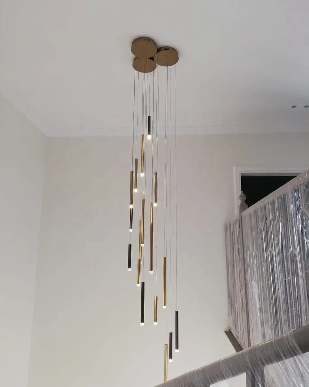 Modern Long LED Pendant Lamp Living Room Villa Staircase Tubular Chandelier