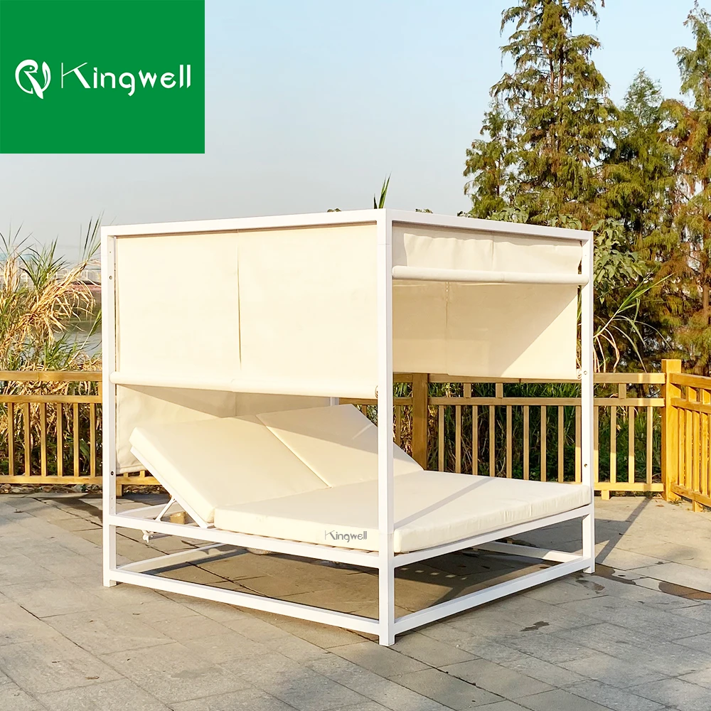 Metal patio furniture sofa set outdoor metal day bed with canopy outdoor aluminum daybed lounge sunbed with curtain
