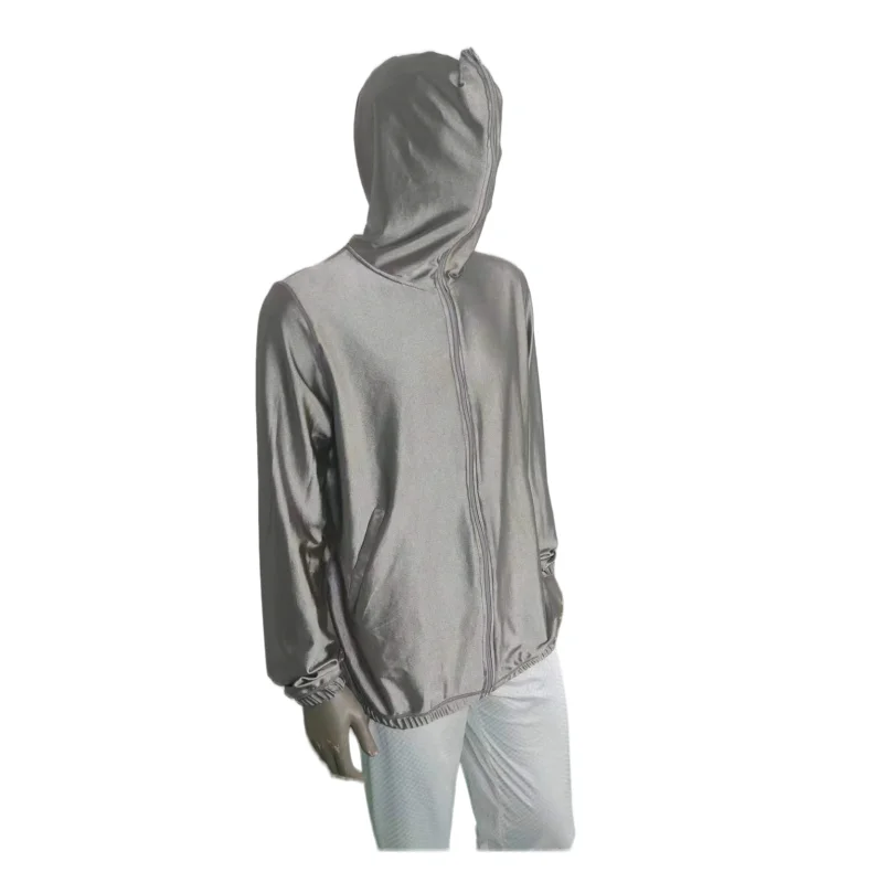 Conductive Silver Fiber Hoodie Anti-radiation EMF/EMI/RF Blocking Faraday Fabric Jacket Shielding 5G Signal Silvery Short Coat