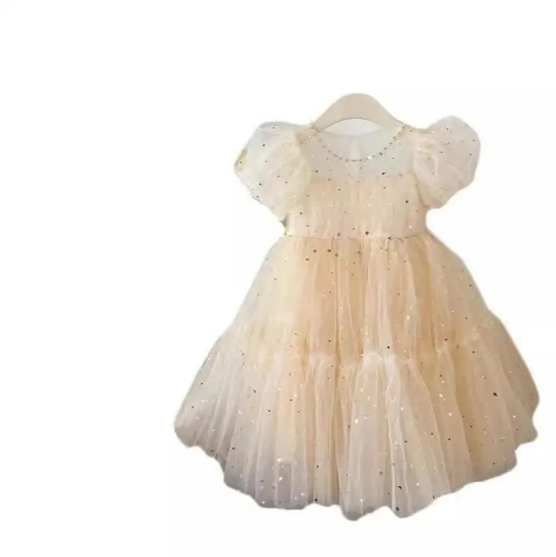 2024 Summer New Korean Baby High-grade Mesh Bubble Sleeve Skirt Girls Kids Dress Girls Dresses