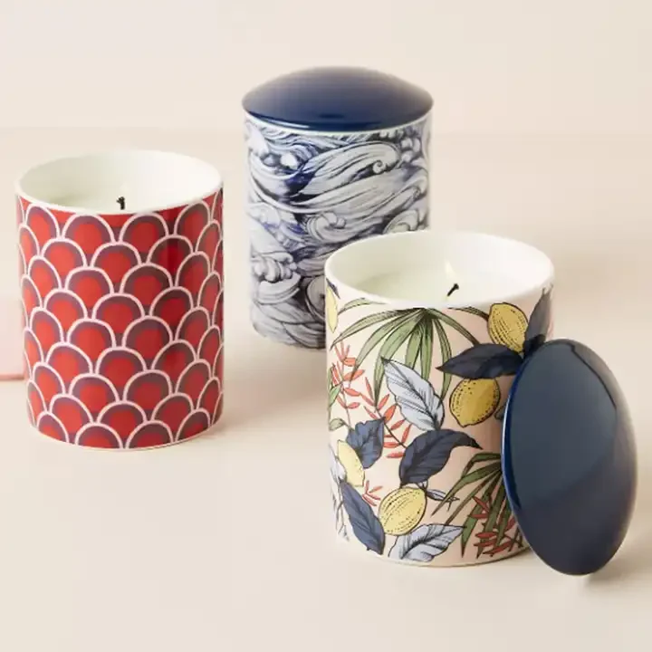 Home Decor Valentine Day Gift Multi Scent Aromatherapy Candles Marble Pattern Ceramic Scented Candle