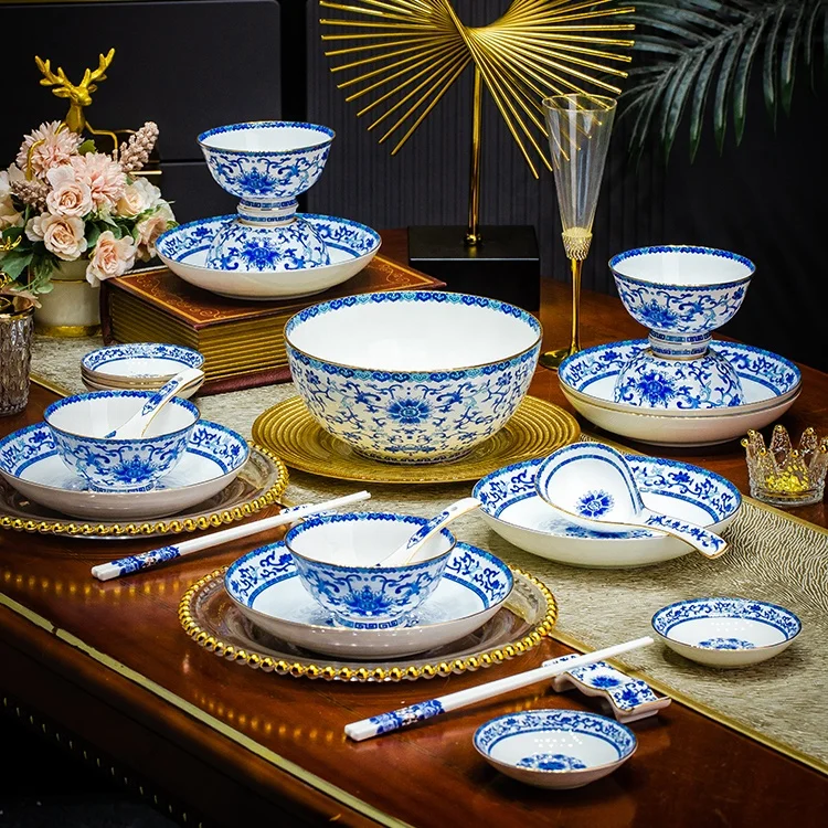 Yaoshuai Jingdezhen китайские керамические эмалированные цветные синие и белые костяные фарфоровые тарелки набор посуды
