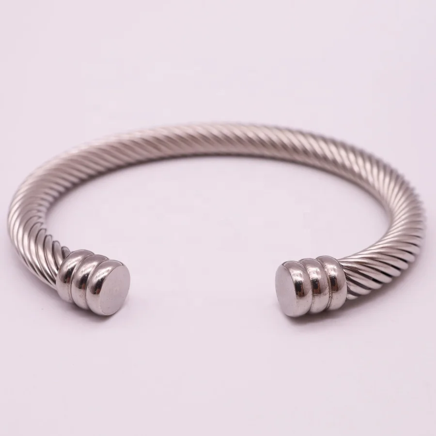 Popular Couples Stainless Steel Plain Twisted Wire Jewelry Silver Plated Adjustable Bracelet