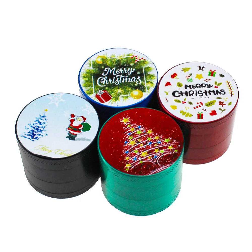 4-layer 40 mm metal cigarette grinder zinc alloy creative Christmas printed smoking grinder