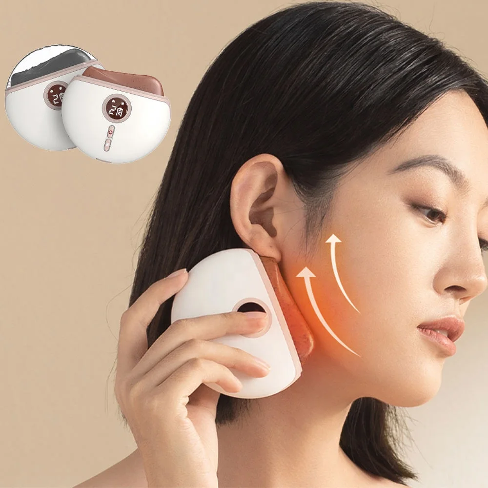 Custom guasha stone infrared red light therapy body lymphatic detox vibration muscle face massage ceramic gua sha scraping tool