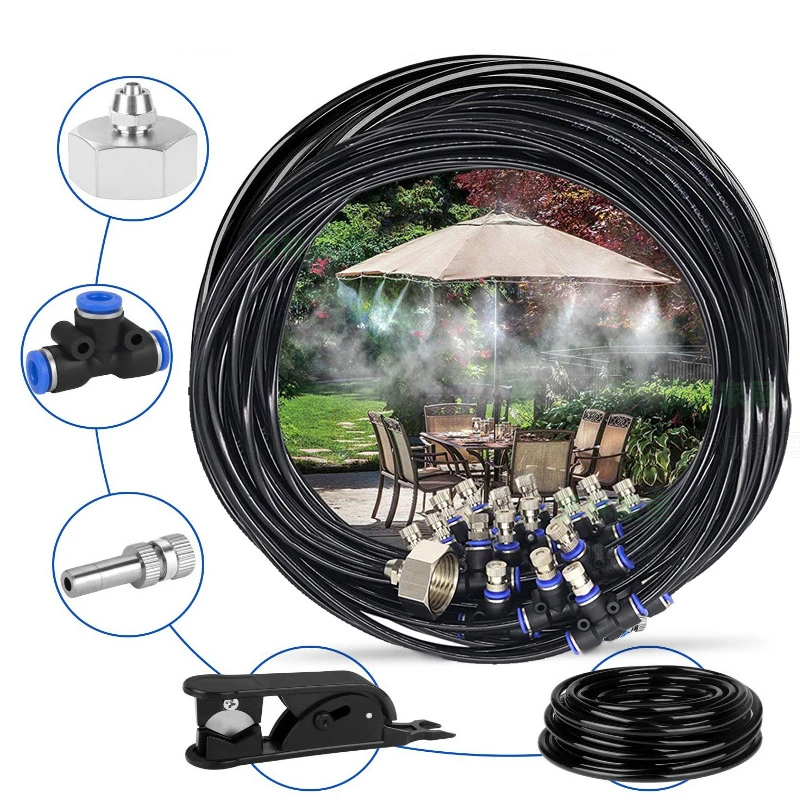 With Water Pump Outdoor Mist Cooling System Kit Spray Nozzle Low Pressure Misting System