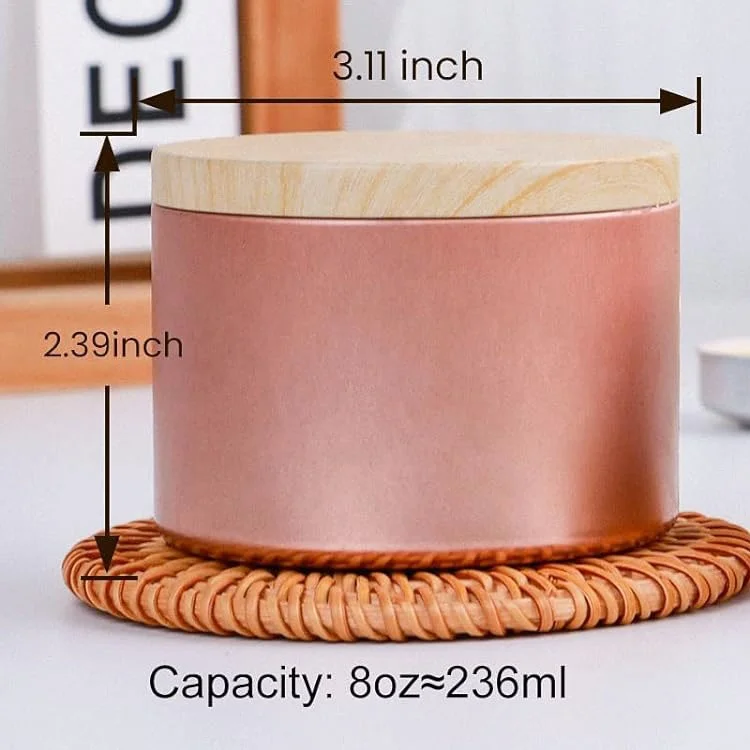 Premium Rose Gold Empty Round Jewelry Crafts Storage Gift Metal Box 4 Ounce 8 Ounce Candle Tin Can with Lid