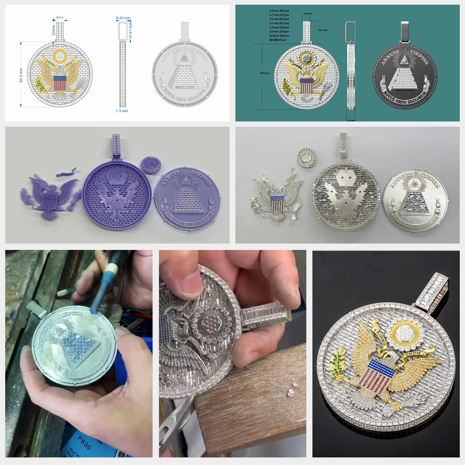 KRKC Christmas Unique Customized 3D Enamel Pendant Gift Pass Diamond Tester Silver 925 Gold Hip Hop Jewelry Enamel Pendant