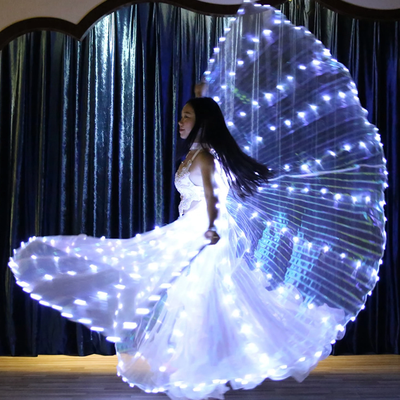 Belly Dance Glow Angel Dance Wing with Sticks Glow Light Up Belly Dance Costume for Adults Child for Xmas Carnival Halloween