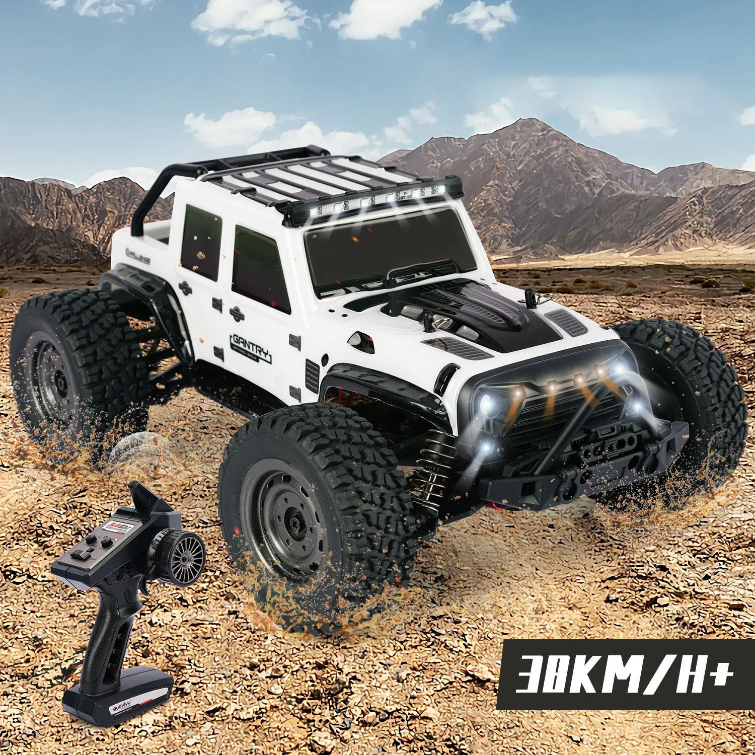 2.4GHz 1/16 Scale Four-wheel Drive Remote Control Car Battery Power High LED Lights 4wd High Speed RC Car